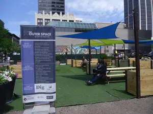 shade structures along a plaza