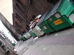 overflowing dumpsters where alley clean up needed