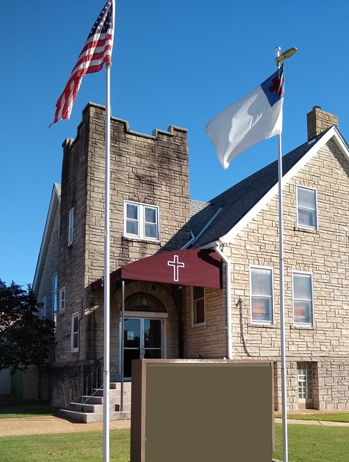 U.S. flag and Christian flag at a church U.S. flag and Christian flag at a church