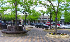 attractive streetscape including flower beds around trees