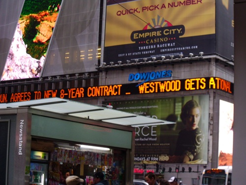 sign scrolling news headlines in Times Square sign scrolling news headlines in Times Square