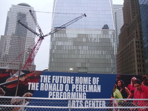 temporary sign for Perleman Performing Arts Center construction temporary sign for Perleman Performing Arts Center construction