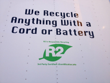 sign at mobile electronics recycling site sign at mobile electronics recycling site