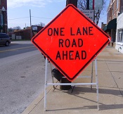 road construction sign implementing transportation planning